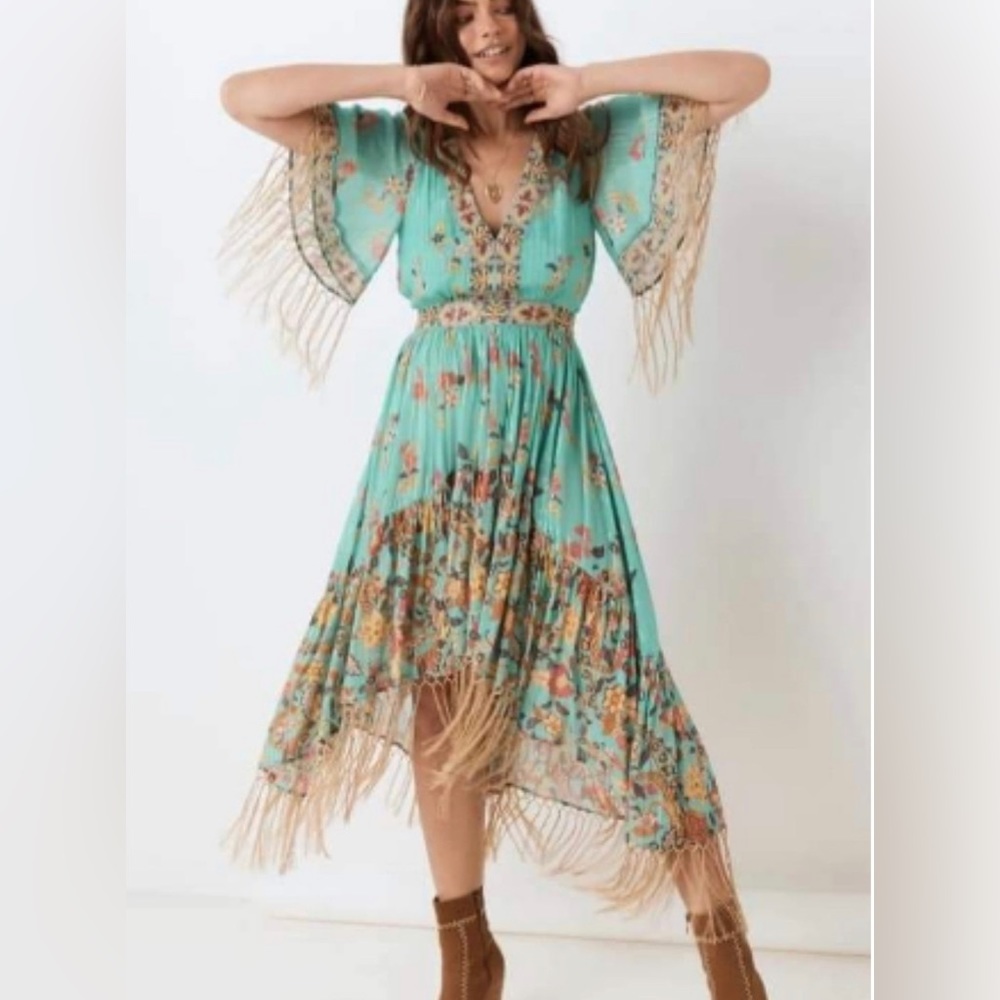 Spell and the Gypsy Hendrix Tassel dress in Sky sz XL